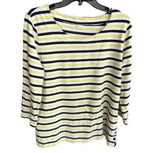 TALBOTS boat neck black yellow 3/4 sleeve side buttons coastal nautical sz L